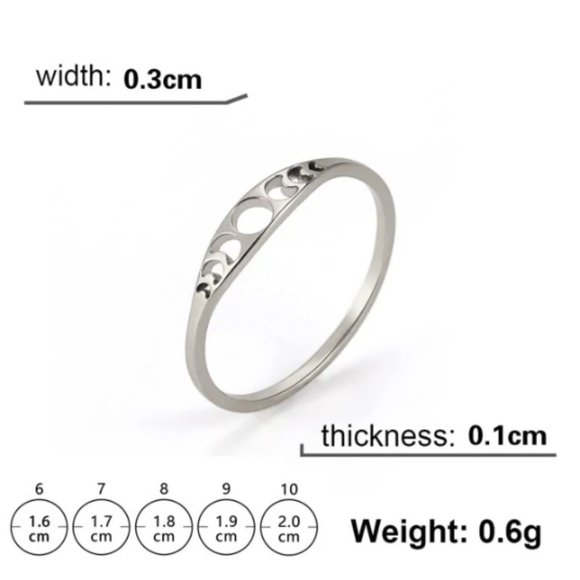🔮 2 for $40 🔮 Moon Phases Minimalist Dainty Stainless Steel Ring - 7 - Picture 3 of 7